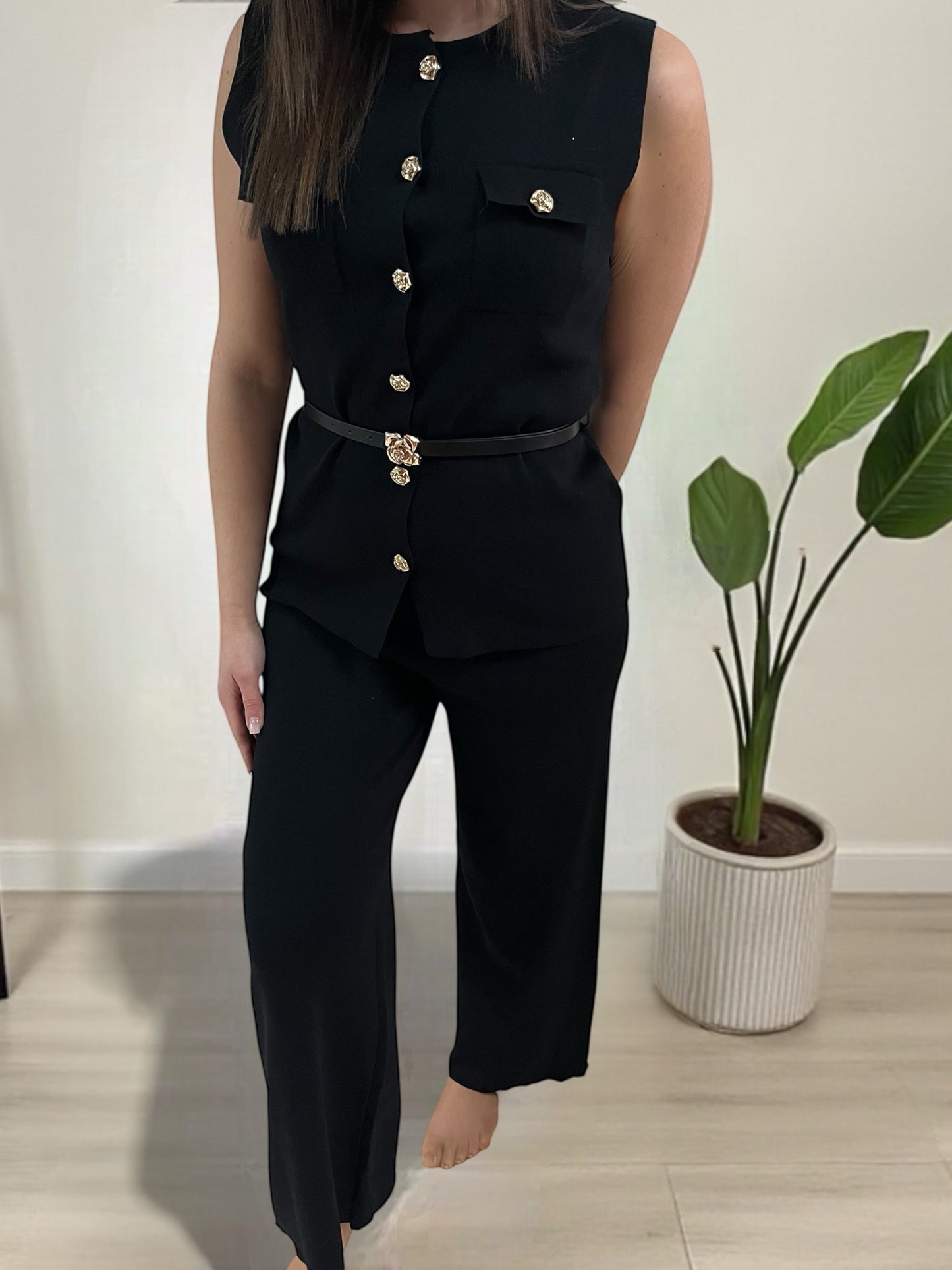 AURA fekete elegáns szett-övvel