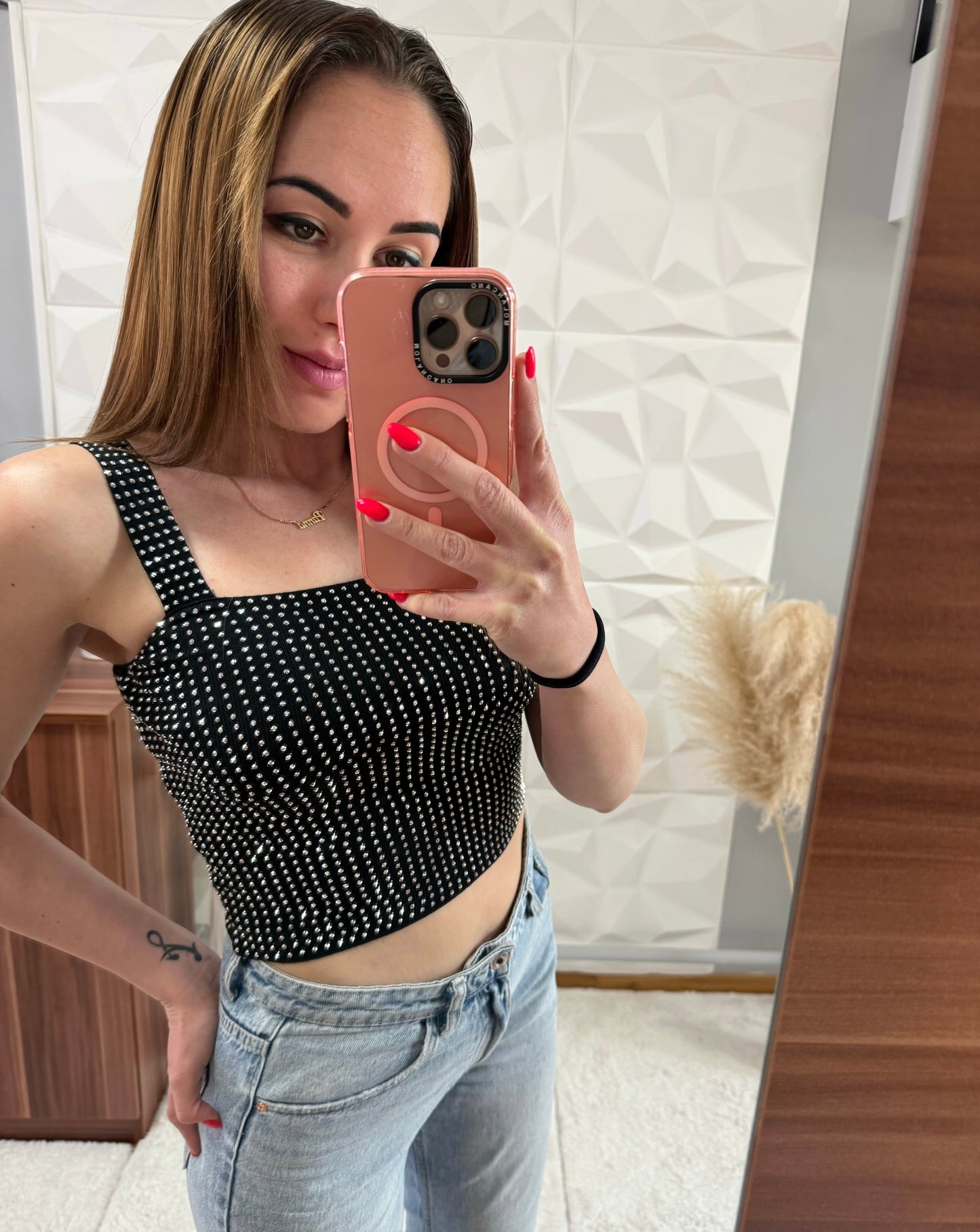 GLAM DOTS ezüst Crop Top