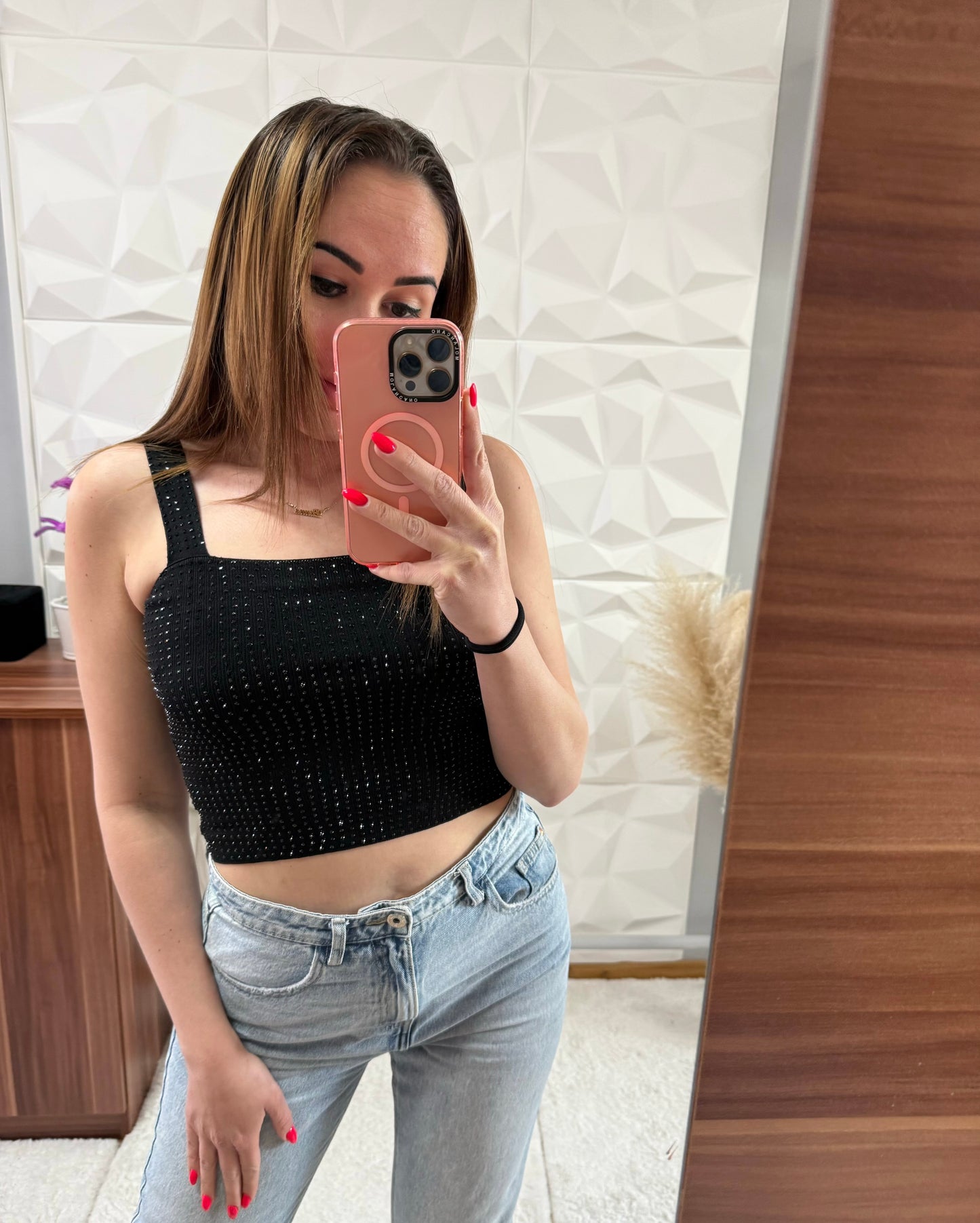 GLAM DOTS fekete Crop Top