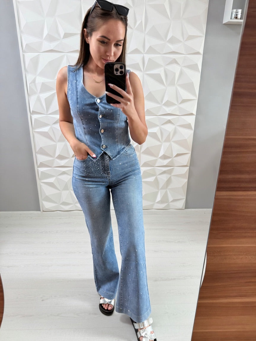 Selena Strasszos Trapéz Farmer