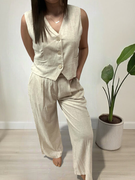 PRIMA bézs lenvászon szett