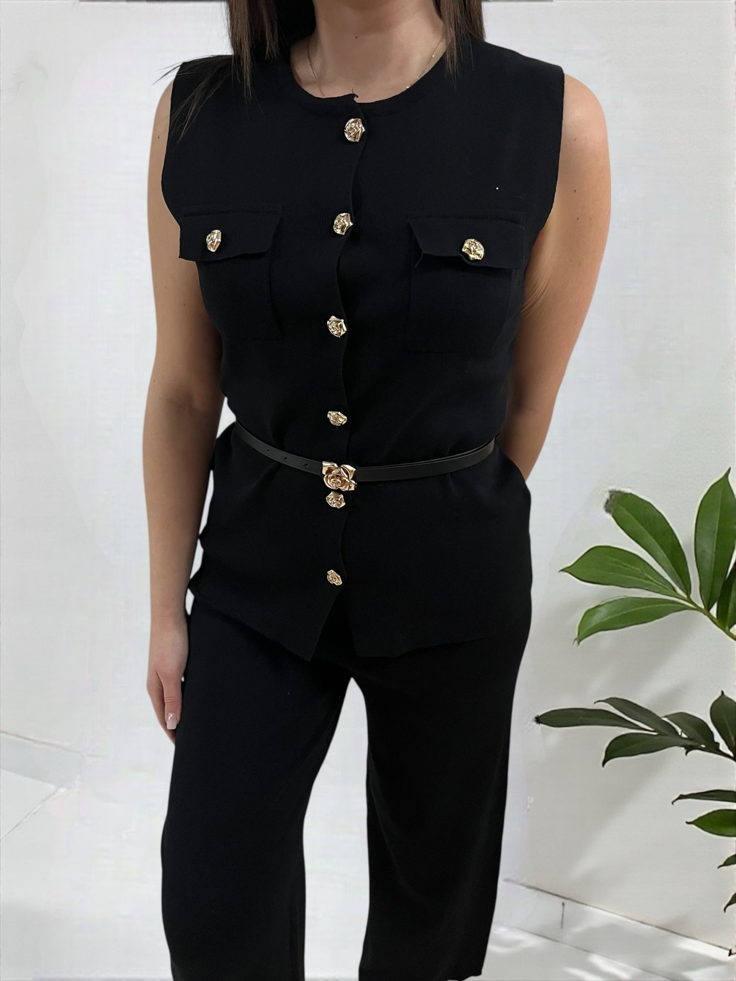 AURA fekete elegáns szett-övvel