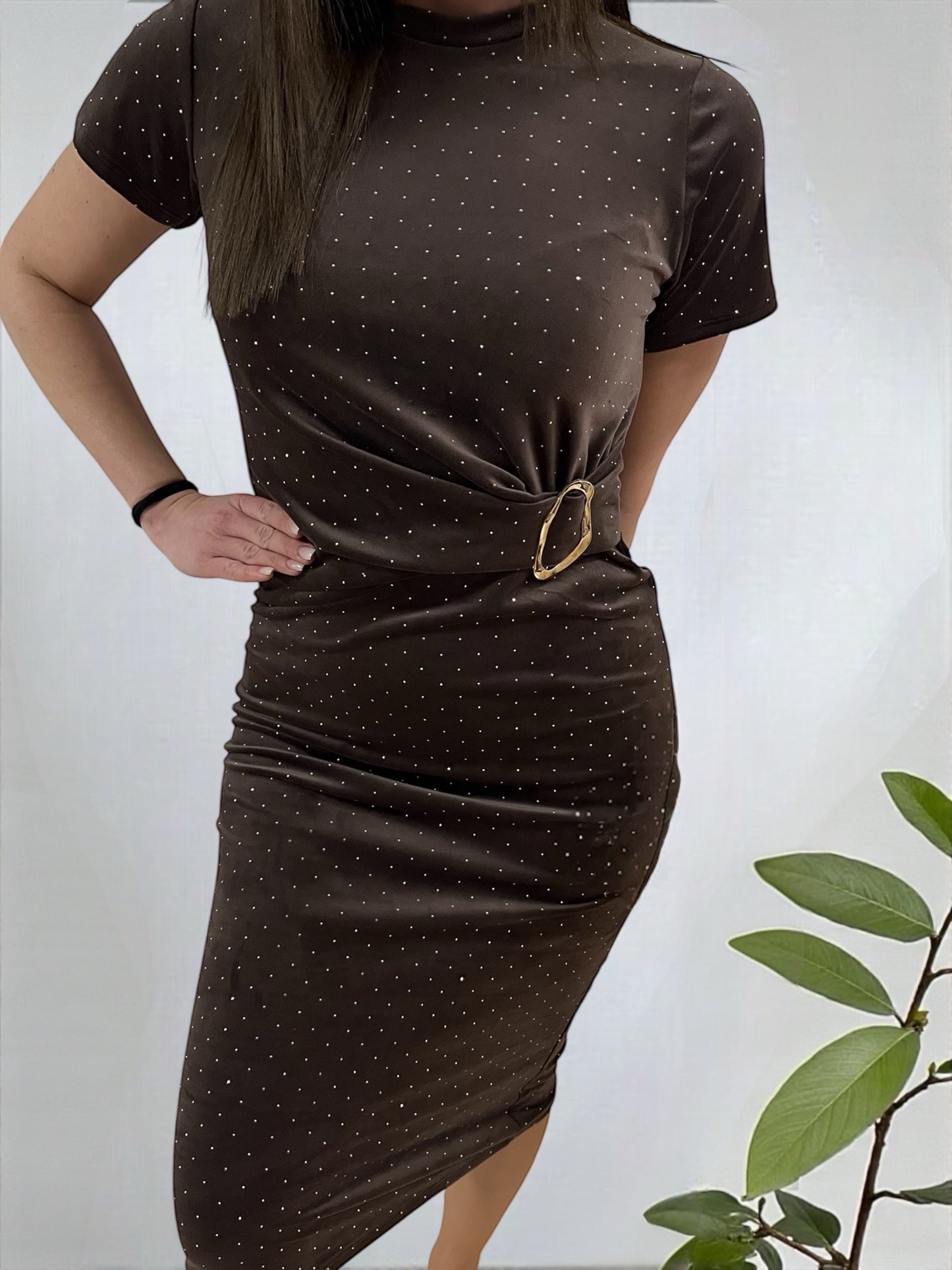 FLASH barna strasszkövekkel díszített ruha