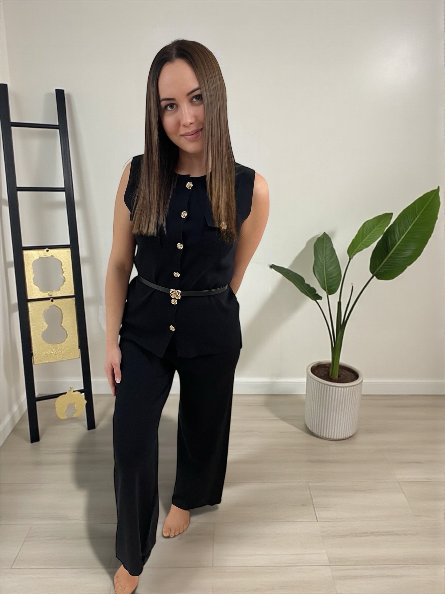 AURA fekete elegáns szett-övvel